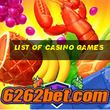 list of casino games